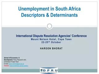 Unemployment in South Africa Descriptors &amp; Determinants