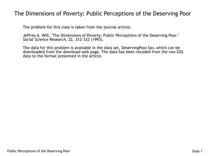the dimensions of poverty public perceptions of the deserving poor