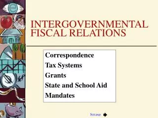 INTERGOVERNMENTAL FISCAL RELATIONS
