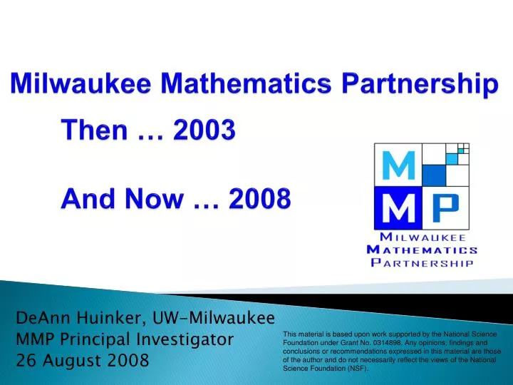 milwaukee mathematics partnership then 2003 and now 2008