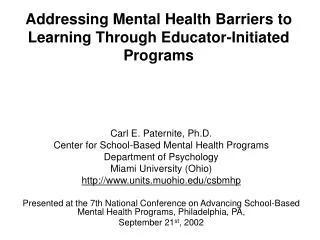 Addressing Mental Health Barriers to Learning Through Educator-Initiated Programs