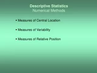 Descriptive Statistics Numerical Methods