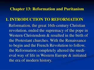 Chapter 13: Reformation and Puritanism