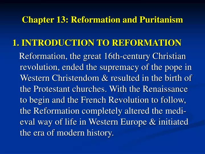 chapter 13 reformation and puritanism