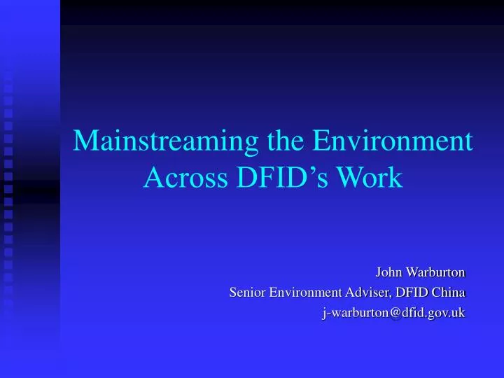 mainstreaming the environment across dfid s work