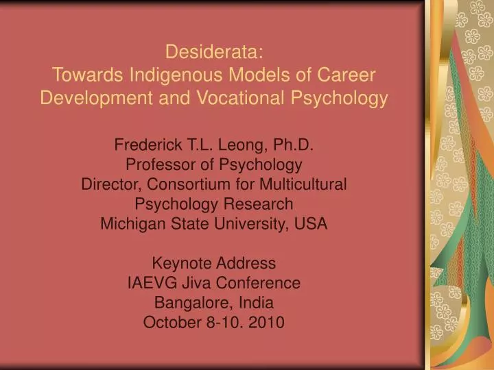 desiderata towards indigenous models of career development and vocational psychology