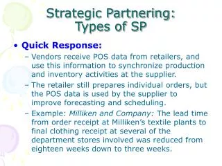 Strategic Partnering: Types of SP