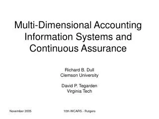 Multi-Dimensional Accounting Information Systems and Continuous Assurance