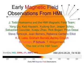 Early Magnetic Field Observations From HMI