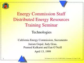 Energy Commission Staff Distributed Energy Resources Training Seminar