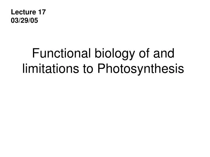 functional biology of and limitations to photosynthesis