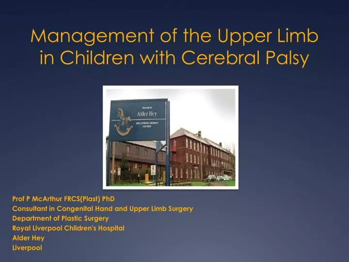 management of the upper limb in children with cerebral palsy