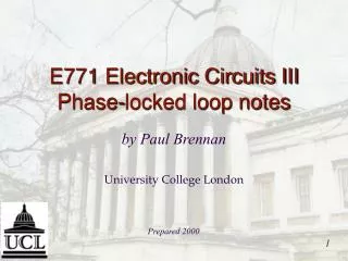 E771 Electronic Circuits III Phase-locked loop notes