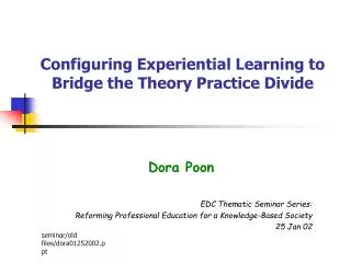 Configuring Experiential Learning to Bridge the Theory Practice Divide