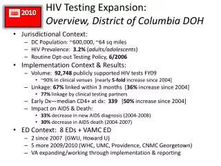 HIV Testing Expansion: Overview, District of Columbia DOH