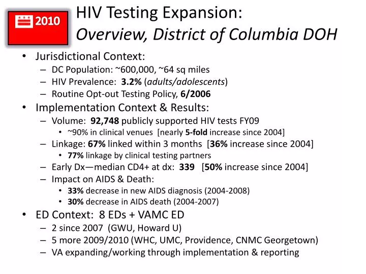 hiv testing expansion overview district of columbia doh