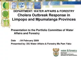 department water affairs forestry cholera outbreak response in limpopo and mpumalanga provinces