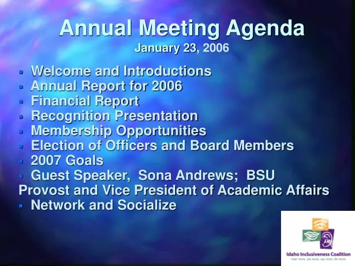annual meeting agenda january 23 2006