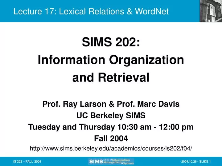 lecture 17 lexical relations wordnet