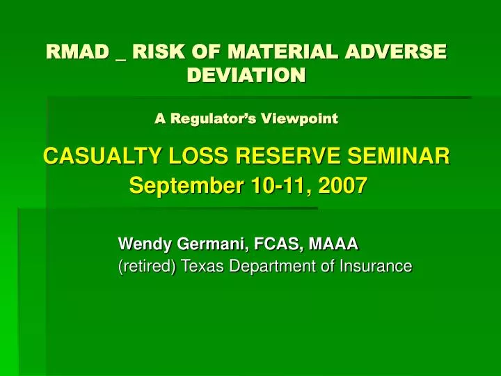 rmad risk of material adverse deviation a regulator s viewpoint