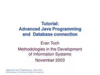 Tutorial: Advanced Java Programming and Database connection