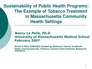 Sustainability of Public Health Programs: 	The Example of Tobacco Treatment 		 in Massachusetts Community Health Setting