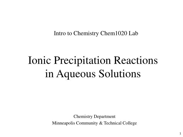 ionic precipitation reactions in aqueous solutions