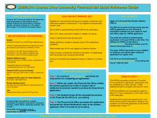 2009-2010 Charles Drew University Financial Aid Quick Reference Guide