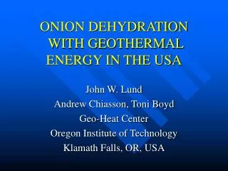 ONION DEHYDRATION WITH GEOTHERMAL ENERGY IN THE USA