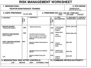 RISK MANAGEMENT WORKSHEET