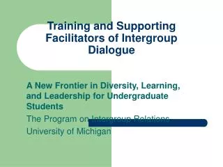 Training and Supporting Facilitators of Intergroup Dialogue