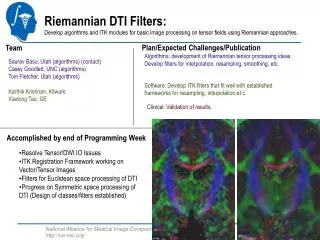 Riemannian DTI Filters: Develop algorithms and ITK modules for basic image processing on tensor fields using Riemannian