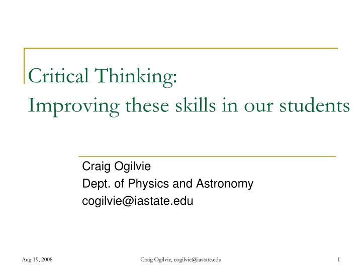 critical thinking improving these skills in our students