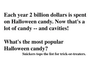 Each year 2 billion dollars is spent on Halloween candy. Now that's a lot of candy -- and cavities! What's the most popu