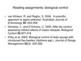 Reading assignments: biological control