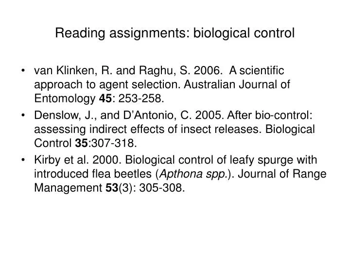 reading assignments biological control