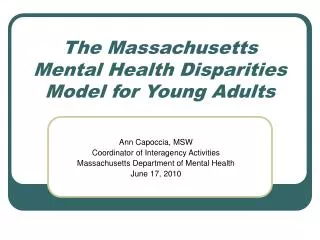 The Massachusetts Mental Health Disparities Model for Young Adults