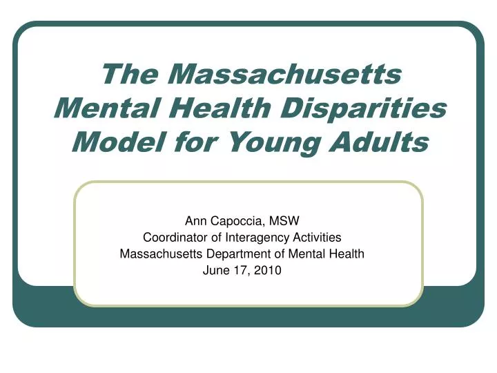 the massachusetts mental health disparities model for young adults