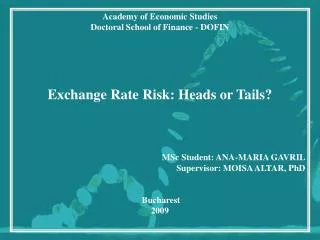 Academy of Economic Studies Doctoral School of Finance - DOFIN Exchange Rate Risk: Heads or Tails? MSc Student: ANA-MARI