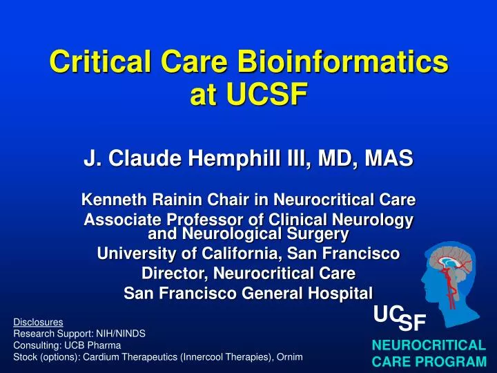 critical care bioinformatics at ucsf