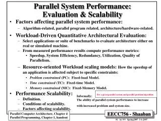 Parallel System Performance: Evaluation &amp; Scalability