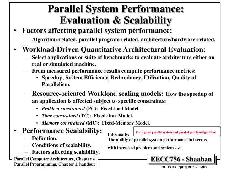 parallel system performance evaluation scalability