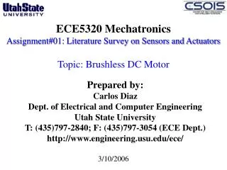 ECE5320 Mechatronics Assignment#01: Literature Survey on Sensors and Actuators Topic: Brushless DC Motor
