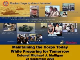 Maintaining the Corps Today While Preparing for Tomorrow Colonel Michael J. Mulligan 21 September 2005