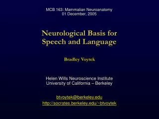 Neurological Basis for Speech and Language