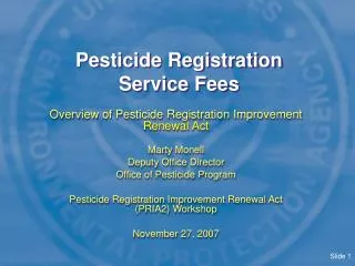 Pesticide Registration Service Fees