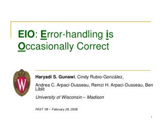 EIO : E rror-handling i s O ccasionally Correct