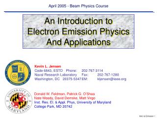 April 2005 - Beam Physics Course