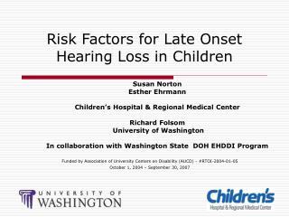 Risk Factors for Late Onset Hearing Loss in Children