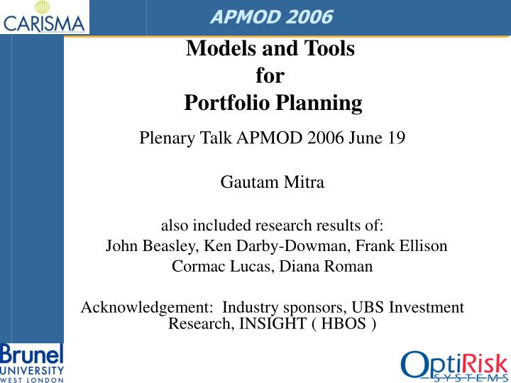 models and tools for portfolio planning